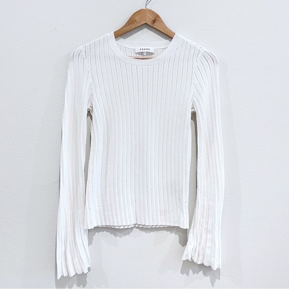 FRAME Bell Sleeve Pointelle Rib Knit Sweater Size XS